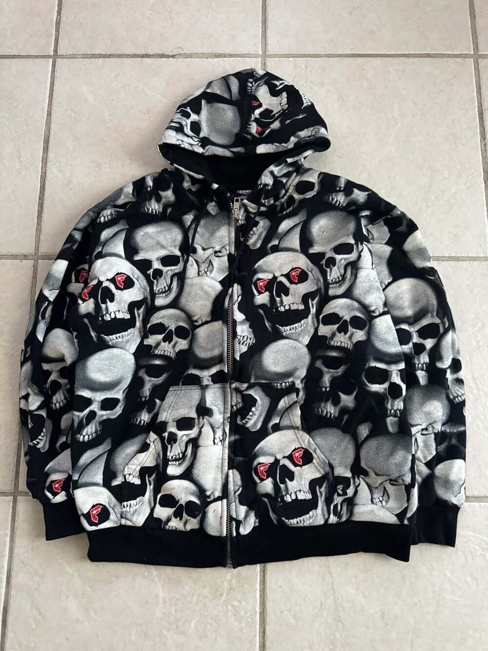 Famous Stars and Straps AOP Skull Graphic Zip-Up Hoodie
